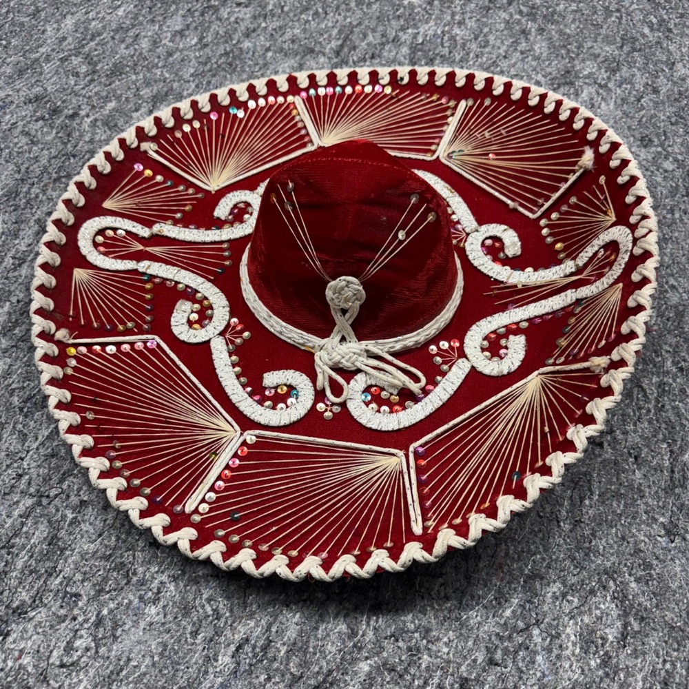 Pigalle XXXXX Mexican Sombrero Red Velvet Sequin Embroidery Mariachi Hat Mexico